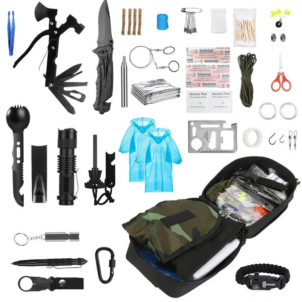 121Pcs Survival Kit with Tactical Emergency Gear for Outdoor Adventures