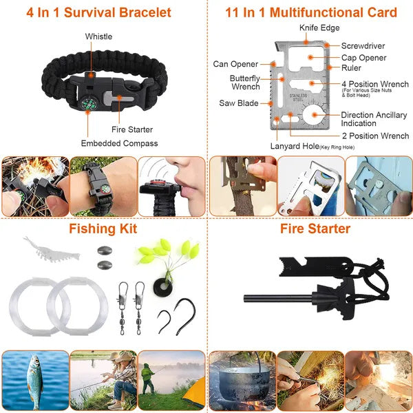 121Pcs Survival Kit with Tactical Emergency Gear for Outdoor Adventures