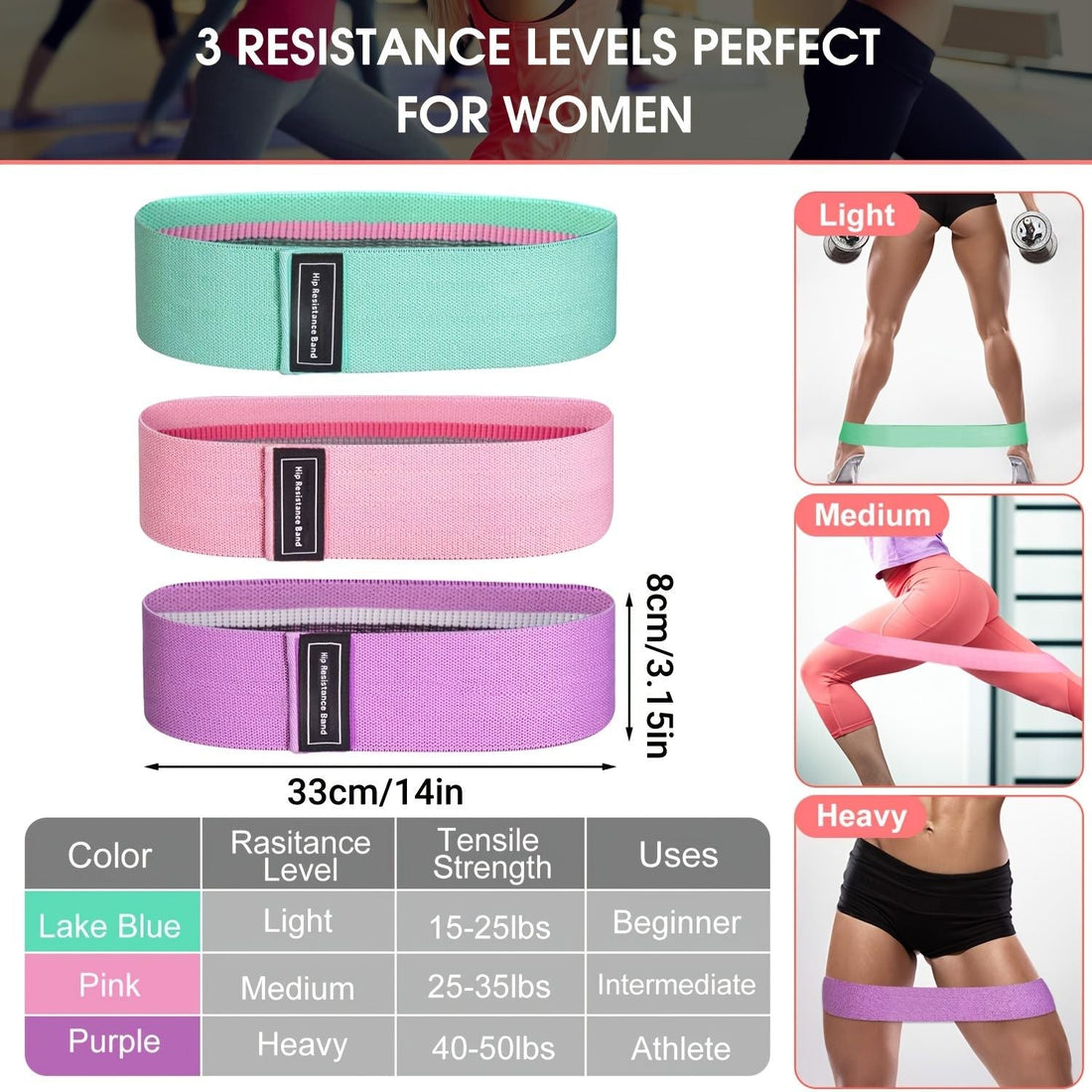 3PCS Resistance Bands for Leg Butt Yoga and Fitness Workouts