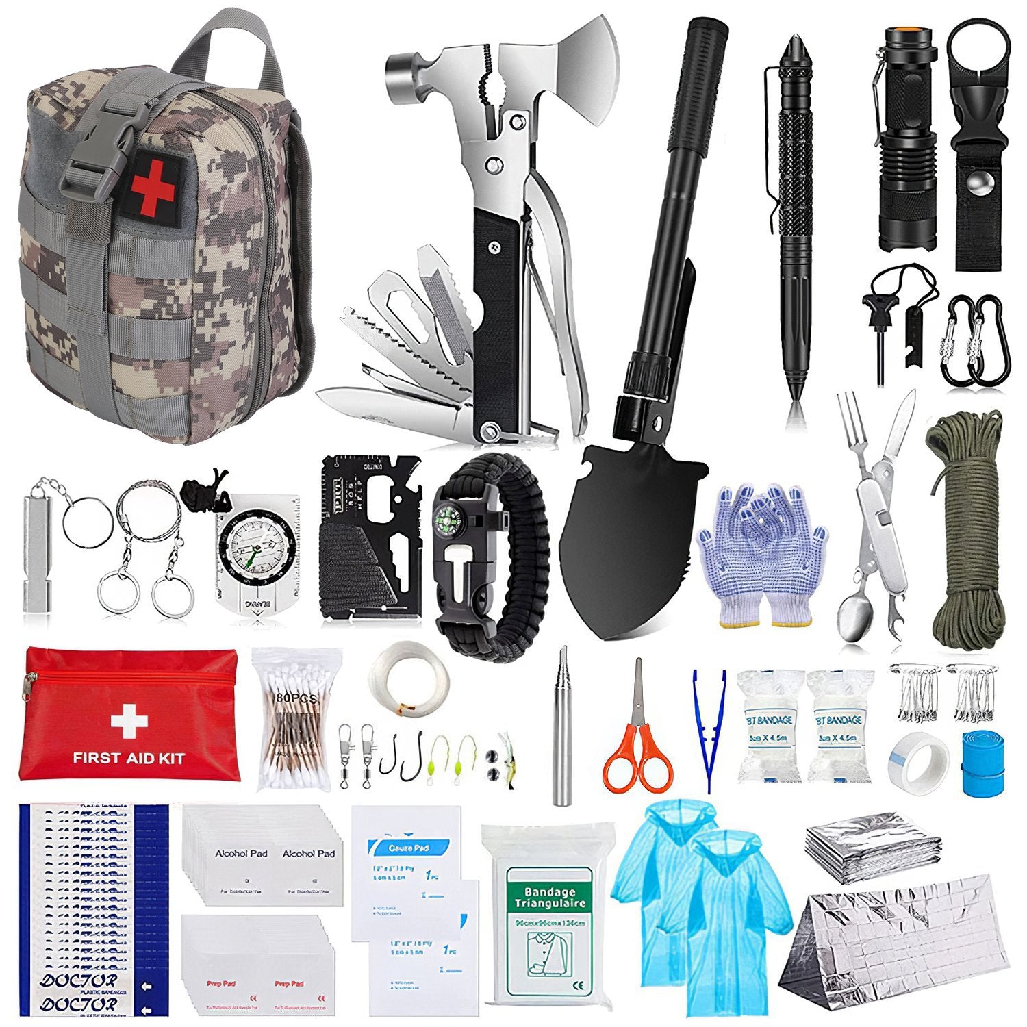 125Pcs Survival Kit with Tactical Emergency Gear for Outdoor Adventures